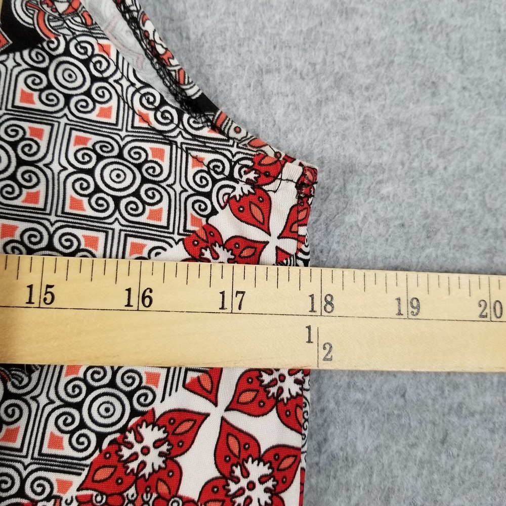 American City Wear Blouse Womens Medium Red Black Floral Tie Neck Sleeveless Top - Picture 7 of 9